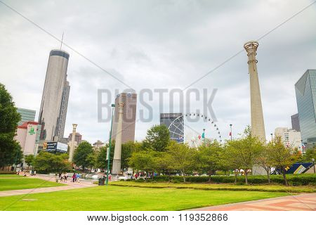 Centennial Park With People In Atlanta, Ga