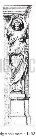 Caryatid, vintage engraved illustration. Dictionary of words and things - Larive and Fleury - 1895. 