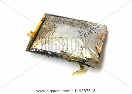 Bloat, Damage, Expire, Bad, Shot Cellphone Battery Isolated On White Background