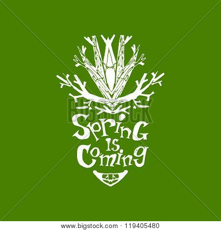 Spring text with doodle tree