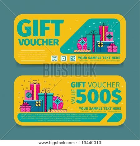 Gift voucher template. Discount voucher. Gift certificate. Two side of gift voucher. Gift coupon template. Vector voucher template. Voucher design. Discount coupon. Special offer voucher. Layout voucher. Voucher background. Sale voucher coupon. Voucher.