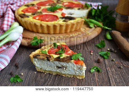 Quiche With Adygei Cheese, Mushrooms And Tomatoes