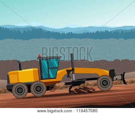 Grader Side View Color Illustration