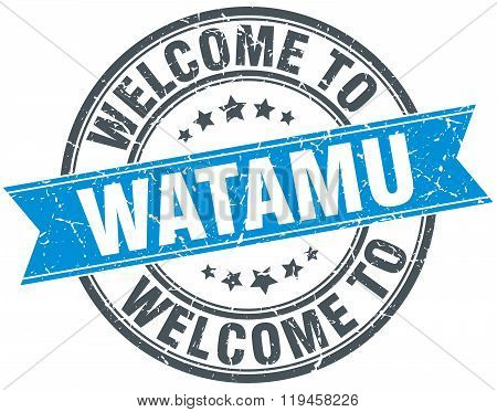 welcome to Watamu blue round vintage stamp