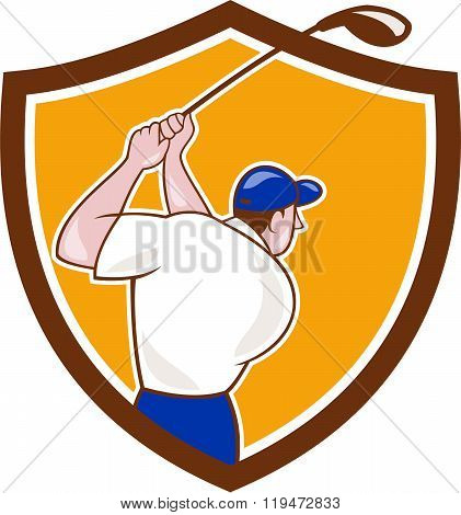 Golfer Swinging Club Crest Cartoon