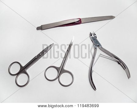 Manicure Set: Nail Nipper, Straight Scissors; Cuticle Scissors (nail Scissors Bent) And Nailfile