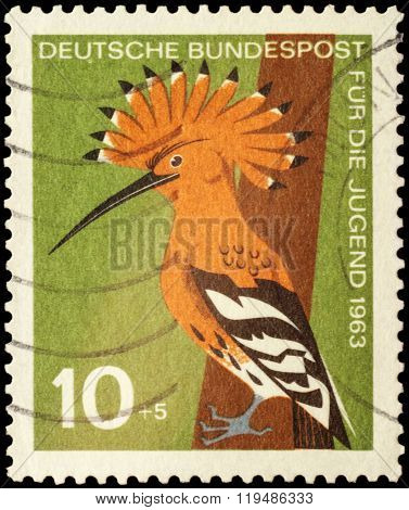 Bird Hoopoe (upupa Epops) On Postage Stamp