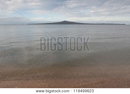 Rangitoto Island From Mission Bay View, Auckland, New Zealand.