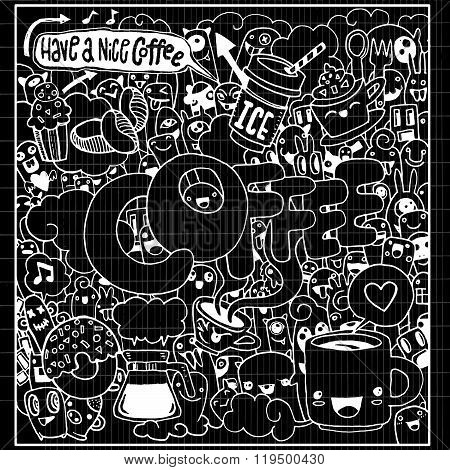 Coffee Time Doodles Hand Drawn Sketchy Vector