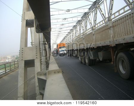traffic jam and road block.