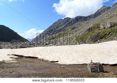 Mountain Panorama And Snowfield In Hohe Tauern Alps, Austria