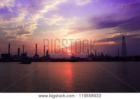 Oil Refinery Factory Near The River