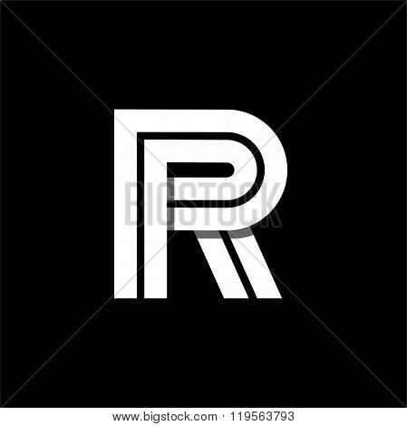 Letter R wide white stripes . Logo, monogram, emblem trendy design.