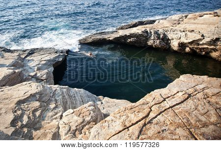 Giola, natural sea water pool located on Thassos island in Greece