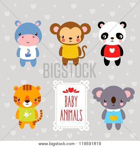 Vector set of cartoon animals.