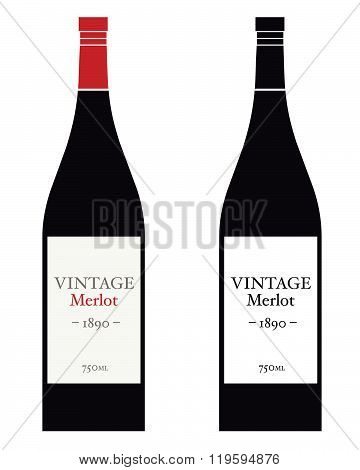 Vector Merlot Wine Bottle Set in Color and Black