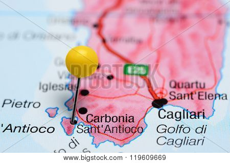 Sant Antioco pinned on a map of Italy