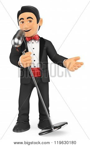 3D Tuxedo Singer With Microphone. Crooner