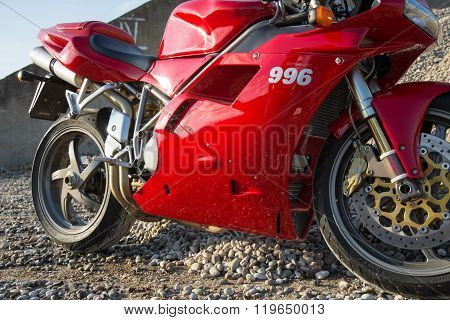 Red ducati 996s motorcycle