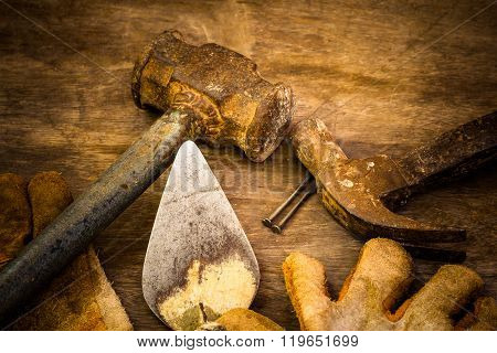 Set image with dirty tools on hard work