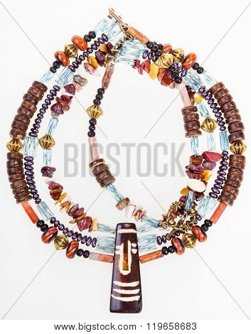 African Style Necklace From Gemstones And Coconut