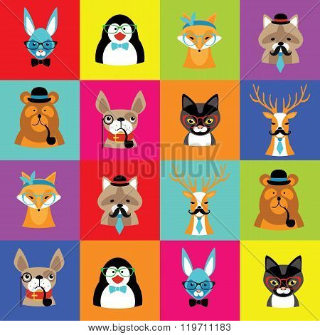 set of cute simple animal faces