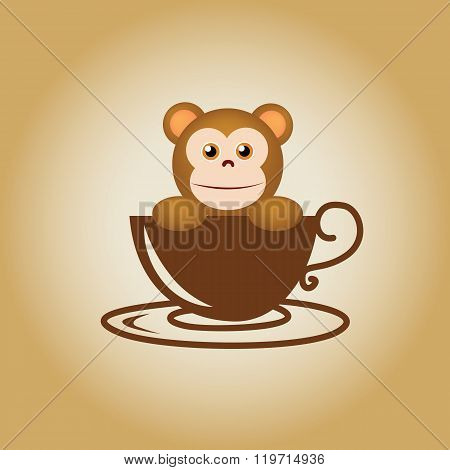 Animal coffee cartoon cute logo cup drink vector