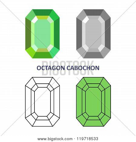Low Poly Colored & Black Outline Template Octagon Cabochon Gem Cut