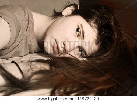 Teenage Pretty Girl With Brown Long Hair