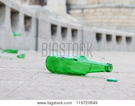 SZCZECIN, POLAND - February 20, 2016: An empty bottle of beer 