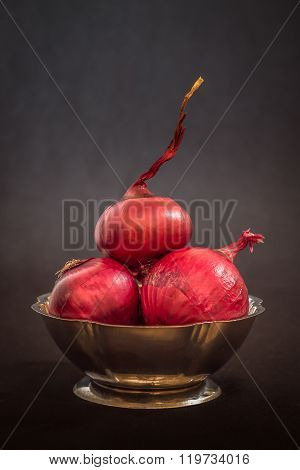 Red Onion On Black Background