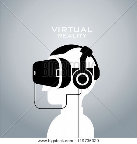 Virtual Reality Headset Icon, Flat Design, Vector