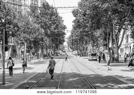Black And White Image Of Cours Belsunce Marseille, France