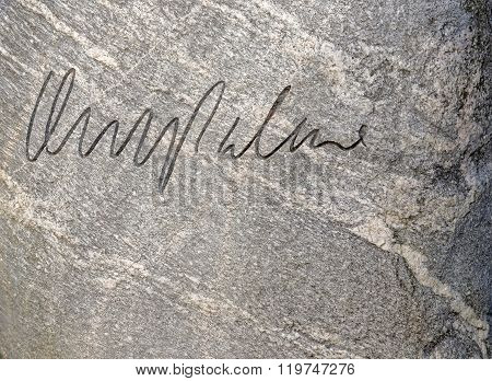 Closeup Of The Headstone Of The Murdered Prime Minister Olof Palme