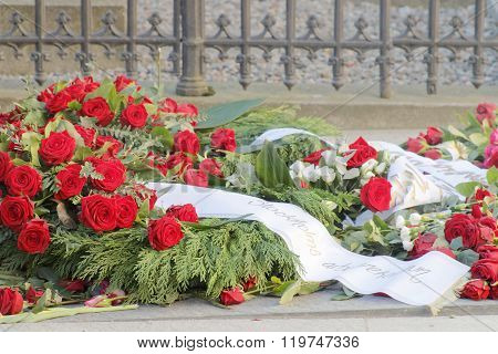 Lots Of Roses On The Grave Of The Murdered Prime Minister Olof Palme