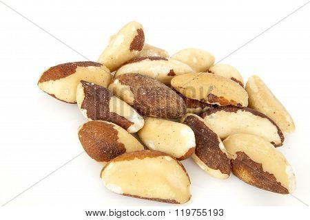 Brazil nut on a white background (Bertholletia excelsa), blanched close up isolated on the white bac