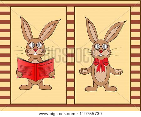 postcard brown rabbit in vector