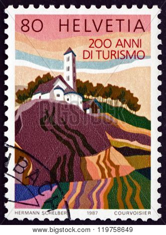 Postage Stamp Switzerland 1987 Church Of San Carlo, Blenio Valle