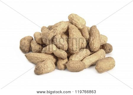 A handful of peeled peanut isolated on white