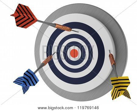 looser,  not lucky target three arrows, marketing hit try, white background 3D illustration, without success