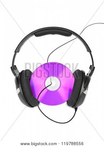 Headphones and cd isolated on white background