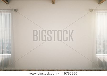 Blank Wall In A Loft Interior With Windows, Mock Up, 3D Render