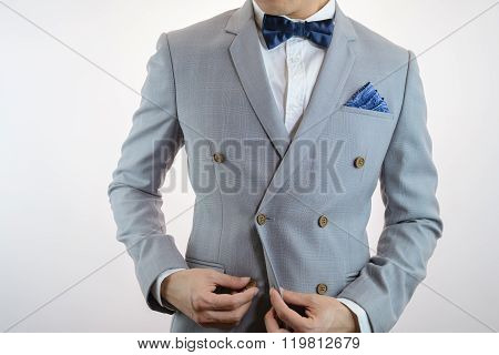 Grey Suit Plaid Texture, Bowtie, Pocket Square