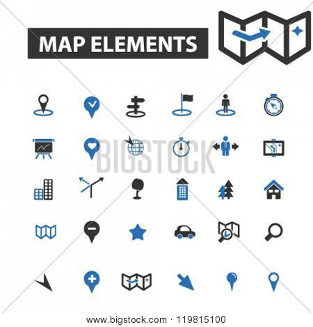 map elements icons, map elements logo, map elements vector, map elements flat illustration concept, map elements infographics, map elements symbols,  