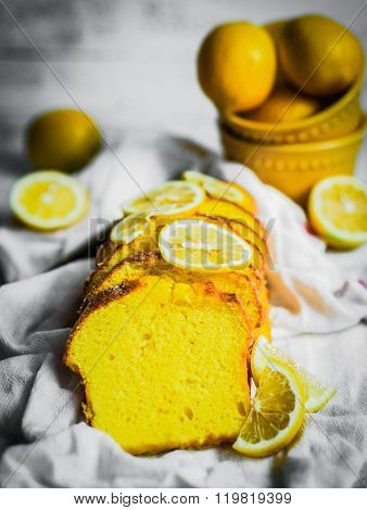 Lemon Cake On Rustic Background