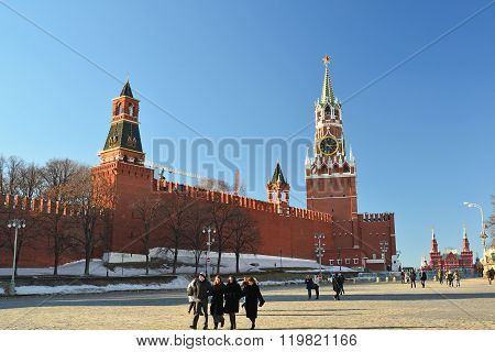 Moscow, Russia -February 18.2016. View of the Kremlin from the Vasilyevsky Spusk