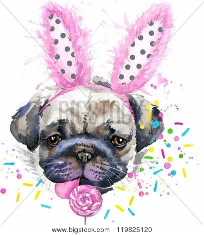 Cute Dog. Dog T-shirt graphics. watercolor Dog illustration background. watercolor funny Dog for fas