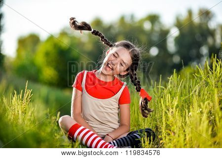 Naughty Girl With Pigtails, Opens His Mouth And Shouts