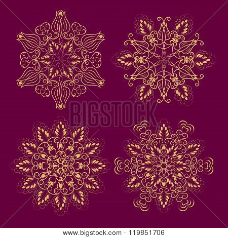 Set from Vector Gold Floral Mandala over purple