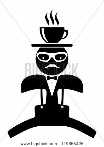 Hipster Waiter. Tea Cup. Coffee.